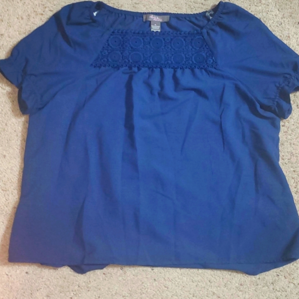 Blue blouse with lace crochet detail